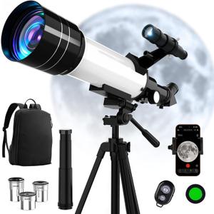 Telescope, Telescope for Adults & Kids, 70mm Aperture 400mm Refractor Telescopes for Astronomy Beginners with AZ Mount Tripod & Phone Adapter & Carry Bag, for Men