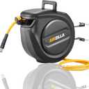 Retractable Air hose reel 3/8" Inch x 50 ft Flex Hybrid Air Hose, Air compressor Hose Reel with 6 ft Lead in, Quick Connect, Mounted 180° Swivel, 300PSI
