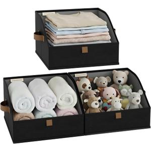 StorageWorks Closet Baskets for Shelves, Trapezoid Storage Bins, Closet Organizers and Storage, Clothes Organizing Bins, Small, Black, 3-Pack
