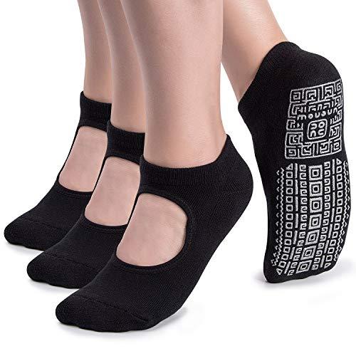 unenow Non Slip Grip Yoga Socks for Women with Cushion for Pilates, Barre, Dance 3 Pair