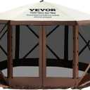 VEVOR Pop Up Gazebo Screen Tent, Pop-Up Instant Gazebo Tents with Mosquito Netting Outdoor Canopy, 6 Sided Sun Shelter 10x10ft with 6 Removable Wind Cloths & 2 Mesh Windows, Pavilion Tent for Patio (Brown)
