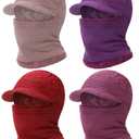 Tivi Tovo 4 Pcs Women Knitted Beanie Hats 4 in 1 Winter All-in-one Hat with Brim Warm Lined Mask Scarf Thermal Caps Soft Windproof Face Ear Protection Balaclavas for Cold Weather Run Ski Cycle Sports