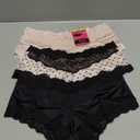 Maidenform Cheeky, Lace Hipster Panties, Sexy Underwear for Women, 3-Pack (Medium, Black/Sandshell Dot Print/Sandshell)