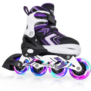 Nattork Inline Skates for Kids Girls Boys with Full Light Up Wheels,Adjustable Safe Durable Inline Skates,Outdoor Roller Skates for Girls Boys Youth Beginners (Medium-Big Kid (1-4 US), Purple)
