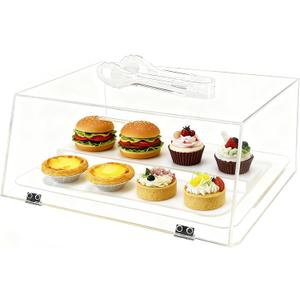 Stackable Bakery Display Case Acrylic Pastry Counter Top Display Box Organizer Storage Container for Bagels, Bread 14.96" x 6.50" x 12.01" Slanted Door with 2 stainless steel hinges