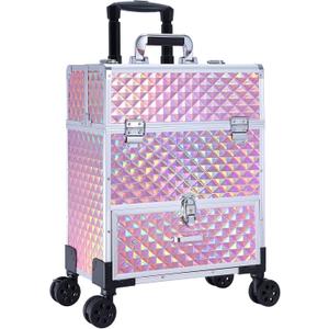 Adazzo Rolling Nail Case Wheeled Manicure Storage Case Polish Organizer Professional Makeup Trolley for Studio or Travelling Nail Technician Artists Cosmetologist Stylist (Pink)