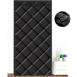 Magnetic Thermal Insulated Door Curtain, with Heavy Duty Windproof Waterproof Cotton Curtain, Soundproof,for Air Conditioner Room, Heater Room, Living Room, Back Door Leather Dark Black 36x84 Inch