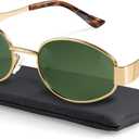 livho 2025 Trendy Oval Sunglasses - Stylish Polarized Shades for Everyday - Retro Metal Frames (Green/Gold)