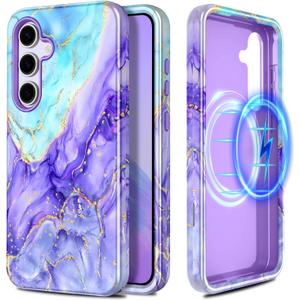 Casetego for Galaxy S25 FE Case, Compatible with MagSafe,[Military Grade Drop Test] Full Body Protection Slim Shockproof Rugged Marble Women Case for Samsung Galaxy S25 FE 6.7 inch, Cobalt Violet