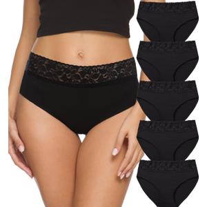 Altheanray Womens Underwear Cotton Panties for Women Bikini Underwear Soft Hipster Lace Breathable Ladies Briefs 4 Pack (Medium, Black Color)