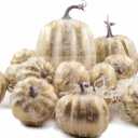 Gold Pumpkins, 12 PCS Thanksgiving Table Decorations for Home, Golden Brushed Rustic Artificial Pumpkin Set Decor for Fall Autumn Harvest Festival, Thanksgiving, Wedding, Outdoor Use
