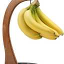 everous Marble Banana Holder with Stainless Steel Hook - Stable Banana Stand with Non-Slip Base, Heavy Duty Banana Tree & Hanger, Modern Marble Banana Rack for Kitchen Countertop (black)