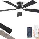 ZMISHIBO 42 Inch Ceiling Fan with Light, App&Remote Control, Flush Mount Low Profile, Dimmable 20W LED Light, Quiet Reversible Motor for Bedroom, Living Room, Apartment, Black