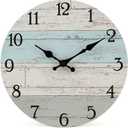 Silent Non-Ticking Wooden Decorative Round Wall Clock Quality Quartz Battery Operated Wall Clocks Vintage Rustic Country Tuscan Style Wooden Home Decor Round Wall Clock (12Inch, Coastal Worn Blue )