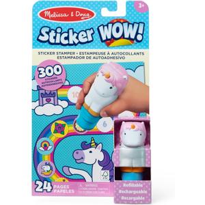 Melissa & Doug Sticker Wow! 24-Page Activity Pad and Sticker Stamper, 300 Stickers, Arts and Crafts Fidget Toy Collectible Character  Unicorn Creative Play Travel Toy for Girls and Boys 3+