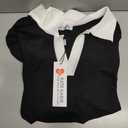 Kate Kasin Women Long Sleeve Polo Sweater V Neck Knitted Tops Casual Ribbed Shirt Loose Pullover Sweater (Small, Black White)