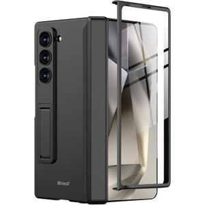 Miimall Slim Case for Samsung Galaxy Z Fold 6 Case with Screen Protector, [Wireless Charging]Built-in Adjustable Kickstand & Magnetic Hinge Protection Full-Body Phone Case for Galaxy Z Fold 6 5G Black