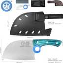 XYJ Authentic Since 1986,Heavy Duty Large Meat Cleaver,Serbian Chef Butcher Knife with Case,Chefs Vegetable Kitchen Knife,Full Tang for Outdoor Camping,Wood Handle with Sheath (Blueish Green Wood)