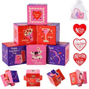 3 x 24 Pack Premium Valentine's Day Mini Cubes Set with Cards & Bags, 3x3x3 Puzzle Cubes (1.18 Inch) Heart-Themed Classroom Exchange Gifts, Valentines Gift, Bulk Party Favors, Goodie Bag Stuffers for Kids