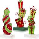 Bucherry 3 Pcs 5.21 Inch Christmas Table Decoration Metal Lime Green Red Table Centerpiece Signs Decorative Christmas Ball Gift Tiered Tray Tabletop Rustic Farmhouse Decor for Kitchen Home Desk Party