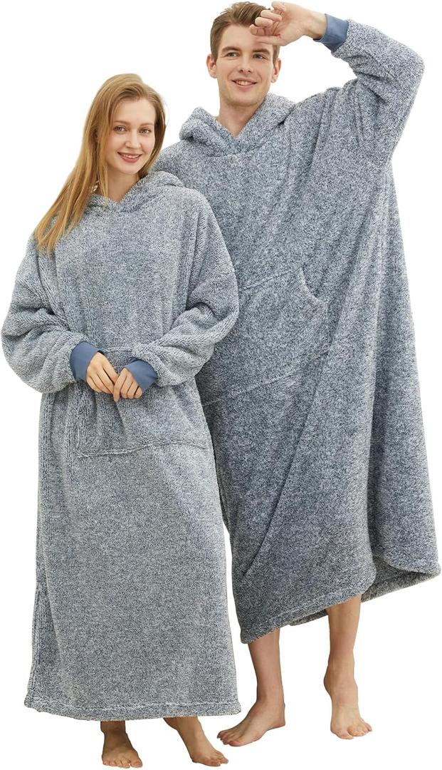 Snuggy Hooded Blanket for Adult, Wearable Blanket Hoodies for Women & Men Warm Cozy Sherpa Sweatshirt with Giant Pocket (Standard, Navy)