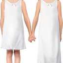 Toulite 2 Pcs Girls White Slip for Under Dresses Sleeveless Full Slip with Strap Lace Trim Tea and Knee Length Slips (10)