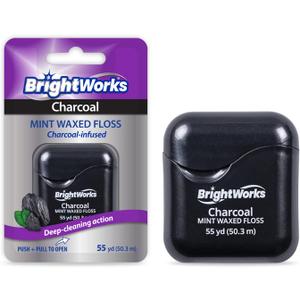 BrightWorks Activated Charcoal Dental Floss - 55 Yards (Pack of 4) - Infused Waxed with Natural Fresh Mint Flavor for Oral Care, Dental Hygiene, and Gum Health