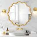 PROHOMEWARE Gold Round Mirror 24 Inch Wavy Bathroom Vanity Mirror Gold Frame Modern Wall Mirror Decorative Wall-Mounte Anti-Rust, Tempered Glass