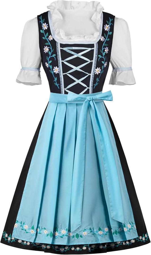 Spooktacular Creations Dirndl Dresses Women Oktoberfest Costume, Bavarian German Outfits for Halloween Parties Beer Carnival (X-Large, Blue)