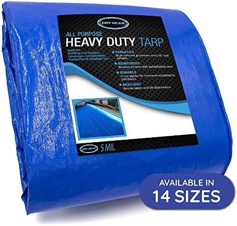 Dry Gear 30x30 Blue Waterproof Tarp – Heavy Duty 5 MIL Thick Outdoor Tarpaulin Cover - Multi Purpose Protection for Camping, Tent, Roof, Patio, Pool, Floor, Furniture, Boat, Truck Beds, Pack of 2,