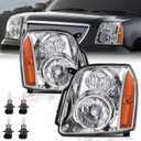 KUIPERAUTO Pair Headlights Assembly Front Lamp Compatible with 2007-2014 GMC Yukon Denali XL 1500 2500 Headlight Replacement w/bulbs Chrome Housing/Clear Lens/Amber Reflector