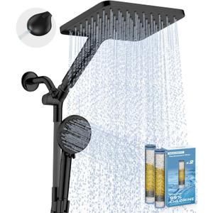 MakeFit Dual Filtered Rain Shower Head Combo, High Pressure Handheld Shower Head with Adjustable Bar - Rainfall Shower Head And Showerhead with Filter for Hard Water - Removes Chlorine
