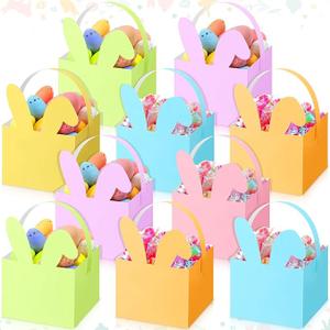 Kolldenn 120 Pcs Small Easter Basket Bulk Mini Pastel Bunny Candy Boxes with Handle, Gift Basket Containers, Candy Goody Cookie Treat Box for Easter Spring Party Favor