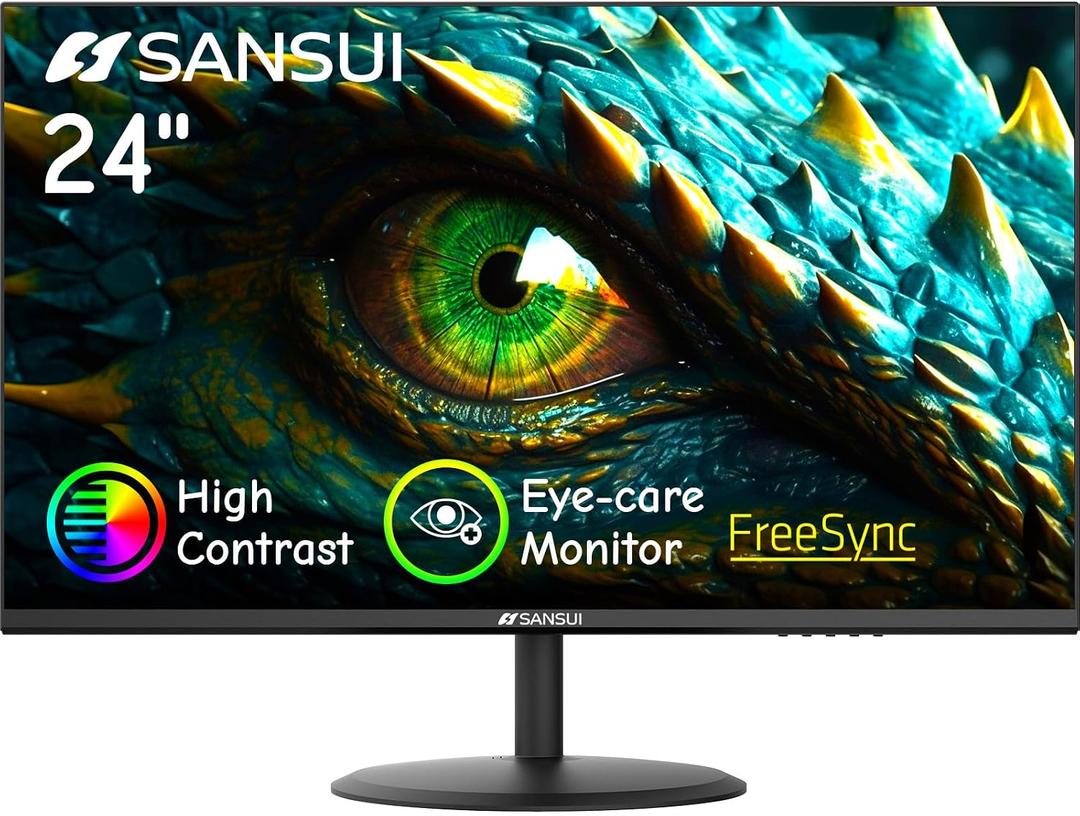 SANSUI Computer Monitor 24 inch Eye Care FHD 1080P Display HDMI,VGA Ports with 178 Viewing Angle/Frame-Less/Tilt/VESA Compatible for Office and Home