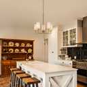 Chandelier, Brass Gold with White Fabric Shade, 5-Light Modern Farmhouse Hanging Pendant Lighting Fixture for Bedroom, Kitchen Island, Living & Dining Room (Brass Gold & White Shades)