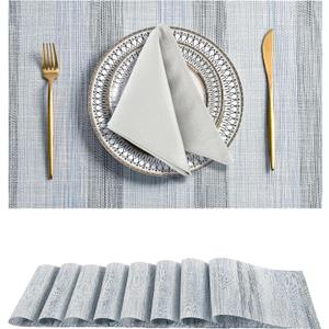 Leetaltree LightSteel Blue Placemats Set of 8 - Heat Resistant Non-Slip Place mats for Dining Table, Washable Durable PVC Vinyl Woven Table MatsLightSteel Blue, 8