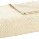 Madison Park Soft Certified 100% Egyptian Cotton Breathable Cozy Blanket, Premium Waffle Knit Classic Design, Luxury All Season Lightweight Cover for Bed, Couch and Sofa, Cream Full/Queen(90"x90")