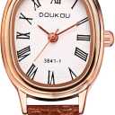 Avaner Women's Leather Wrist Watches: Ladies Classic Oval Face Slim Strap Analog Quartz Retro Watch (Brown)