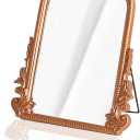 Rose Gold Makeup Mirror, Small Standing Vanity Desk Mirror Decorative Ornate Arched Desk Mirror with Carved Wood Frame, for Bedrooms,Living Rooms Table Top and Salon 11.8" x 9.6"