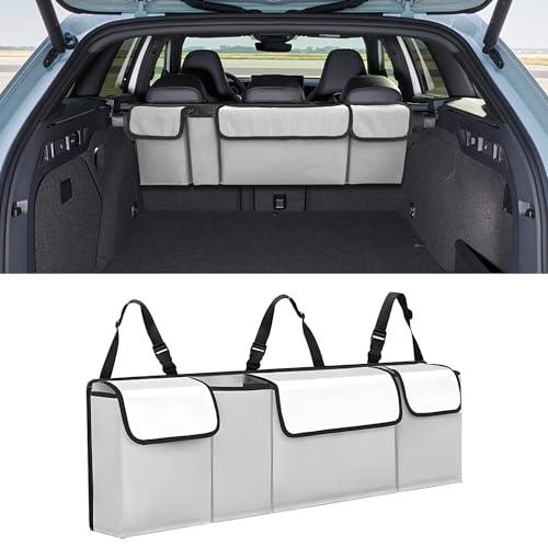 Alieemo Car Trunk Organizer, Waterproof Collapsible Cargo Bag with 4 Pockets,Backseat Hanging Large Storage with Adjustable Straps, Sturdy Space Saver Frees Trunk Floor for SUV, Truck (white lime)