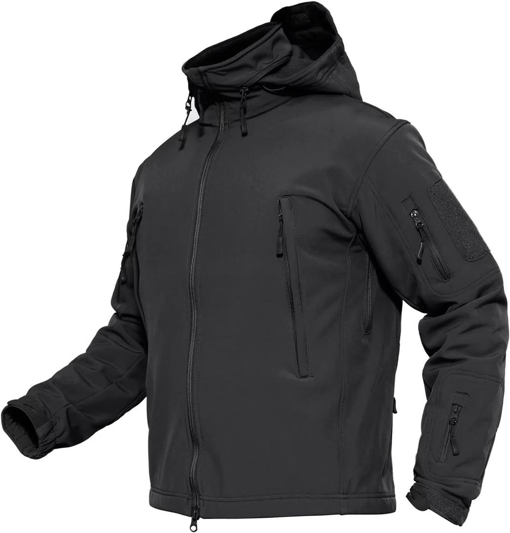 MAGCOMSEN Men's Tactical Jacket Winter Snow Ski Jacket Water Resistant Softshell Fleece Lined Winter Coats Multi-Pockets (Black, XL)