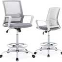 OLIXIS Drafting Chair, Tall Office Chair with Adjustable Foot Ring, Standing Desk Chair Support and Adjustable Armrests, Swivel Rolling Tall Chair, Breathable Mesh, Height Adjustable, Grey (18.5D x 17.72W x 53.54H in)