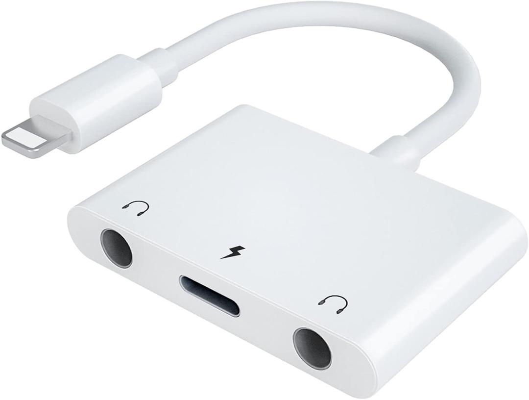 ELITEED 3in1 Lighting to 3.5mm, Headphone Adapter for iPhone, Dual Earphone Jack Audio and Charging Adapter, Headphone Splitter for iPhone 14/ 13/ 12/ 11/ XS Max/ XR/ 8/ 7 Plus / 6/ iPad, Support iOS 10 to 16