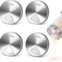 Palksky Mason Jar Spice Shaker Lids Stainless Steel, 4 Pack Regular Mouth Mason Canning Cap for Spices Coriander Seed Garlic/Rosemary Powder, Adjustable Tops Pour Spout Seasoning Shaker Dispenser