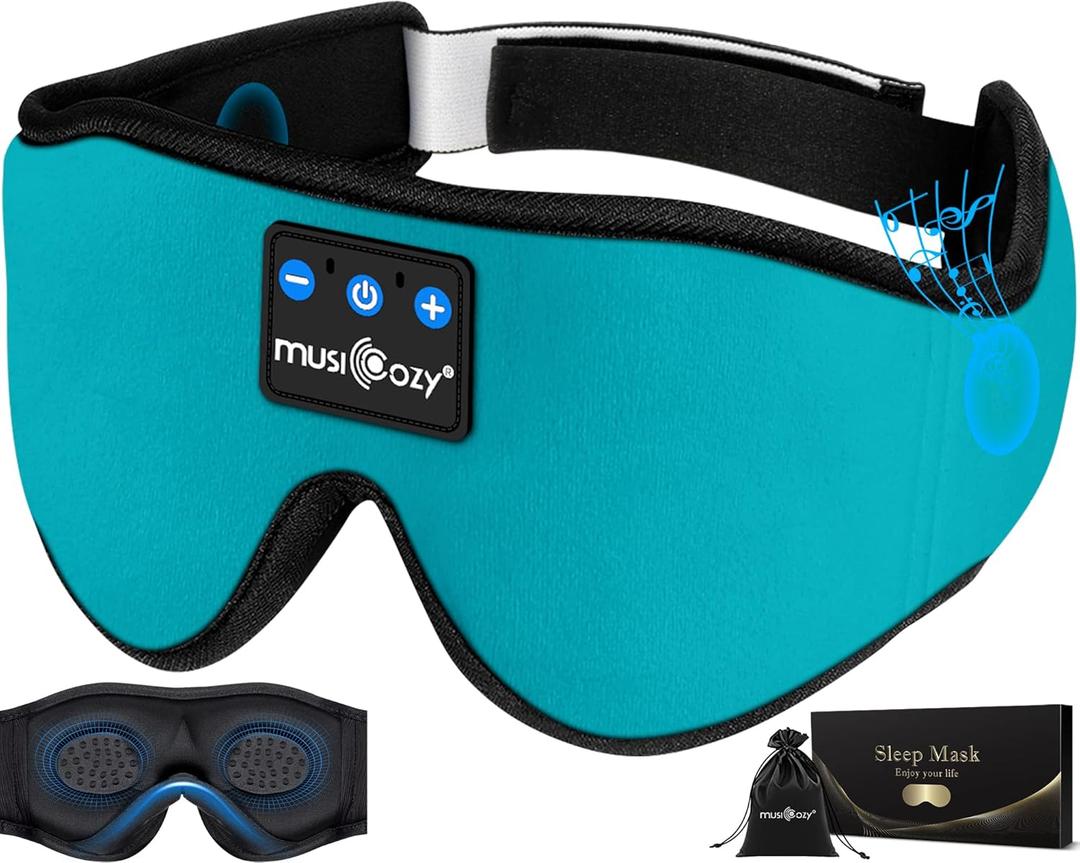MUSICOZY Sleep Headphones 3D Bluetooth 5.4 Headband Sleep Mask, Wireless Sleeping Headphones Music Earbuds Eye Mask for Side Sleepers Travel with Speakers Cool Gadgets Gifts