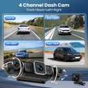 360°View 4 Channel Dash Cam, 4K+1080P Front and Rear Inside Left Right, Dash Camera for Cars, Built-in G-Sensor, IR Night Vision, 24H Parking Mode, 64GB SD Card, Loop Recording, APP Control