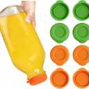 8 Pack Glass Milk Bottle Caps, Reusable Silicone Bottle-Caps for 48mm Opening, Leak Proof Milk Jug Lids Replacement Compatible with Stanpac Libbey (No Bottles), 2 Colors