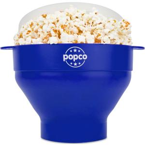 POPCO Silicone Microwave Popcorn Popper with Handles - Popcorn Maker - Pop Corn Microwave Popper - Collapsible Bowl - Dishwasher Safe - 15 Colors (Blue)