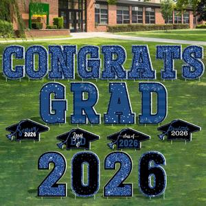 20 PCS Graduation Decorations, Blue Congrats Grad 2026 Lawn Stakes, Class of 2026 Graduation Yard Signs with Stakes, Weatherproof Graduation Outdoor Decor Set for College High School Grad Party