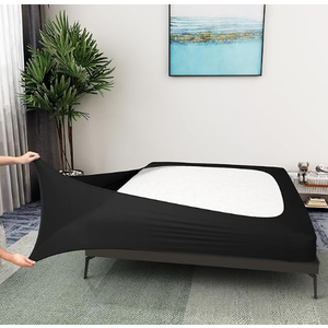 Box Spring Cover Queen Size  Black Jersey Knit & Stretchy Wrap Around 4 Sides of The Box Spring, Alternative for Bed Skirt, Ultra Soft, Wrinkle & Fading Resistant